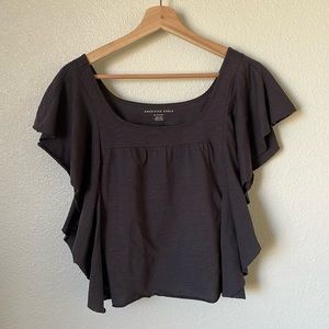AE black ruffle sleeve top